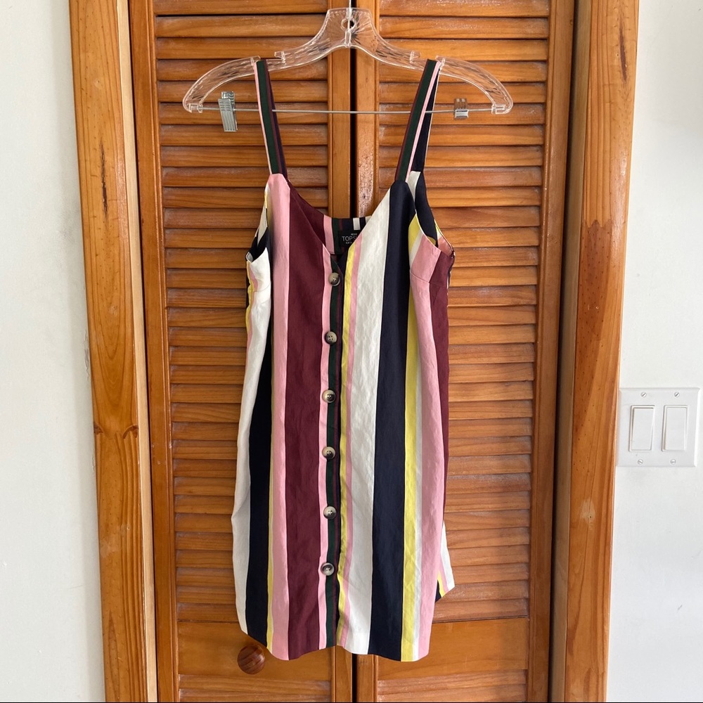 Topshop Striped Button Front Mini Tank Dress - Picture 2 of 7